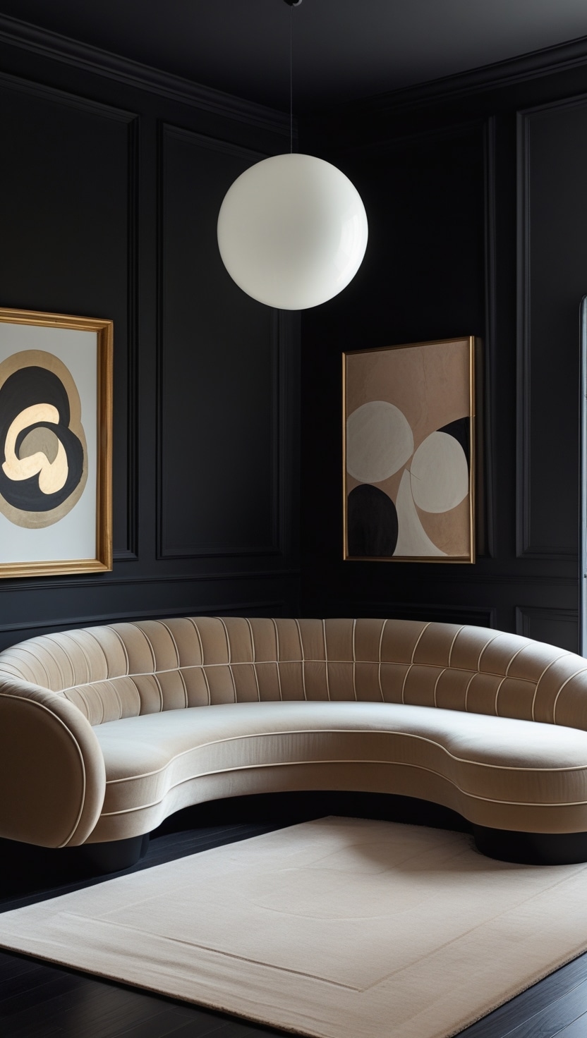 Living room with black accent wall