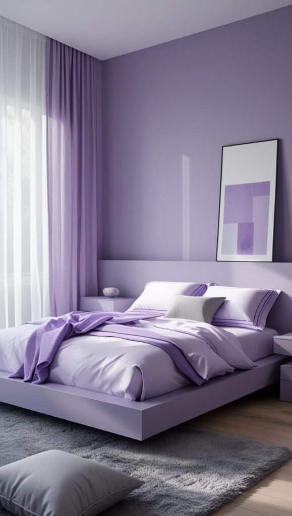 Lavender Accent Wall with Minimalist Grey Furniture
