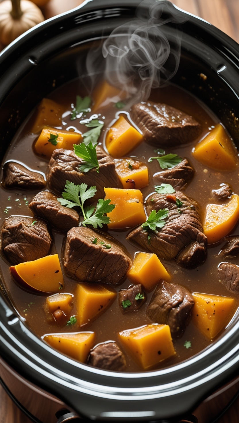 Warm and Hearty Slow Cooker Beef & Butternut Squash Stew:
