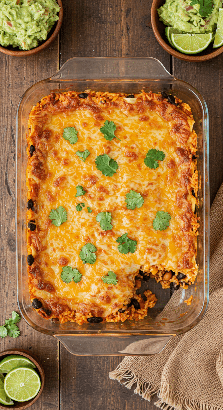 Cheesy Rice and Bean Enchilada Bake