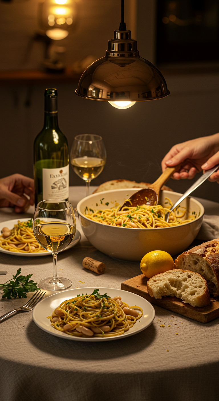 Spaghetti Aglio e Olio with White Beans