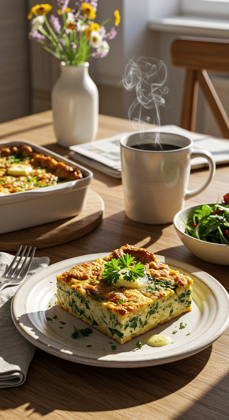 Savory Baked French Toast Casserole with Spinach and Onions